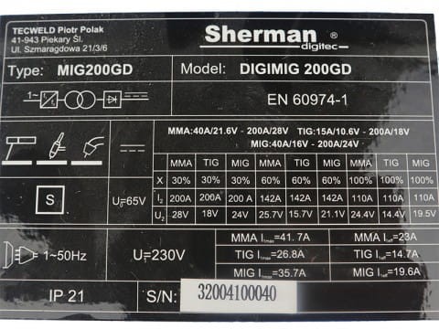 Spawarka migomat Sherman digimig 200GD Synergia ZESTAW