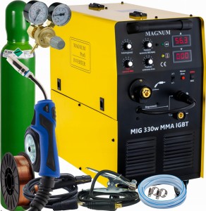 Spawarka MAGNUM MIG 330W MMA IGBT MIG/MAG FCAW 330A 400V 4x4 2T/4T ZESTAW 4