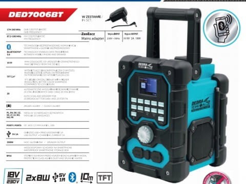 Dedra radio DAB+FM akumulatorowe 18V bluetooth USB
