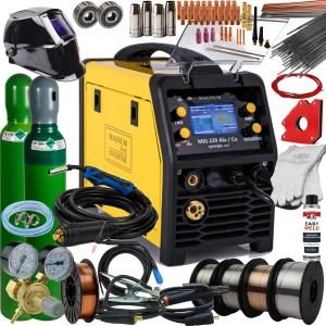 Spawarka MAGNUM MIG 220 MIG/MAG Alu/Cu Synergia 4x4 LCD IGBT TIG MMA Lutospawanie ZESTAW 2