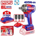 Klucz udarowy akumulatorowy EMTOP 20V 405Nm 1/2" P20S Zestaw ECIWL20455E